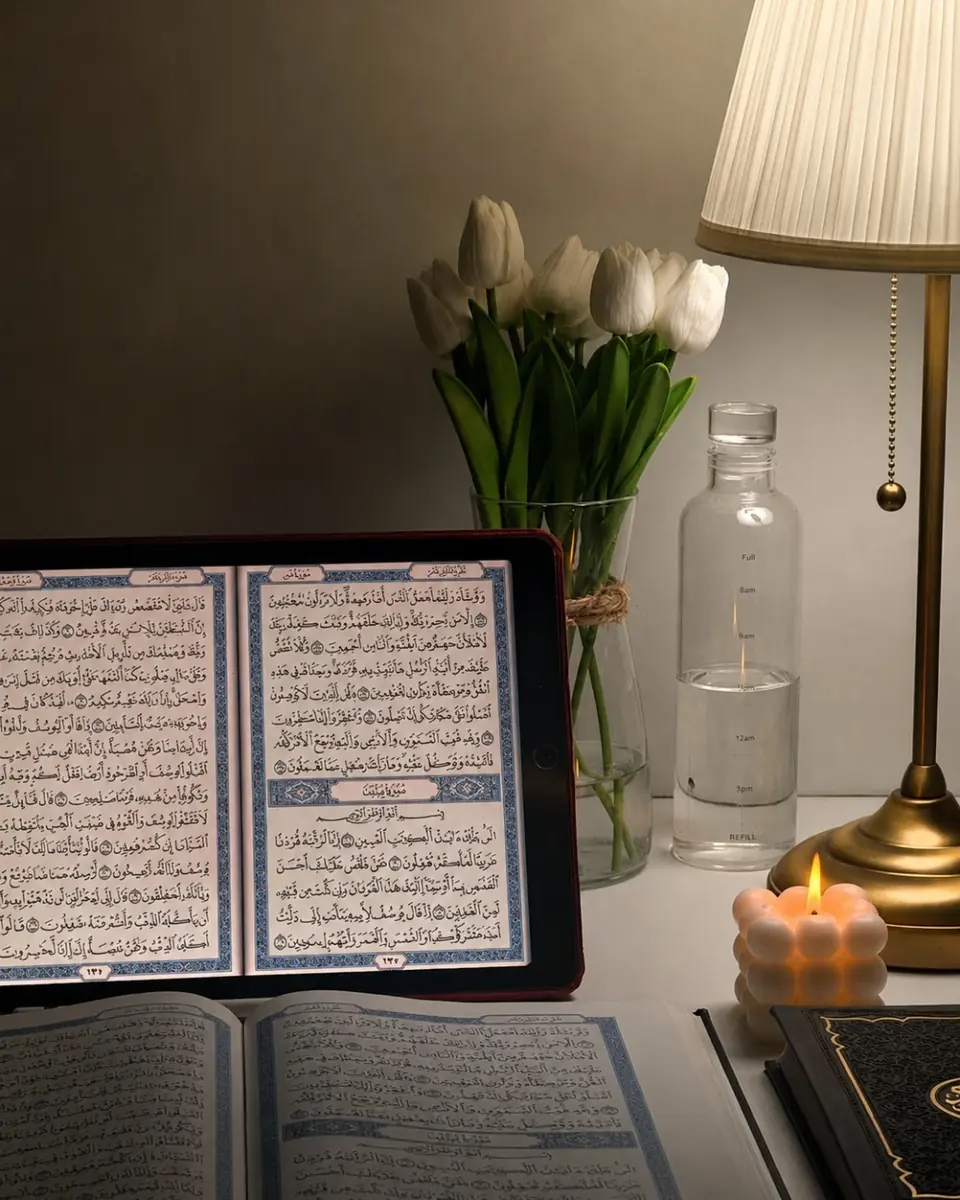 Quran and study lamp